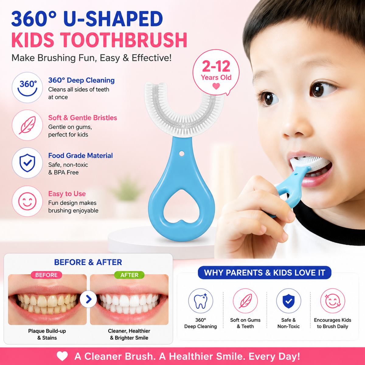 U Shaped Kids Toothbrush Manual Training Toothbrush With Food Grade